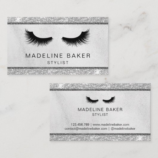 まつげモダンメイクアップシルバーグリッターまつげラッシュ 名刺 (正面/裏面)