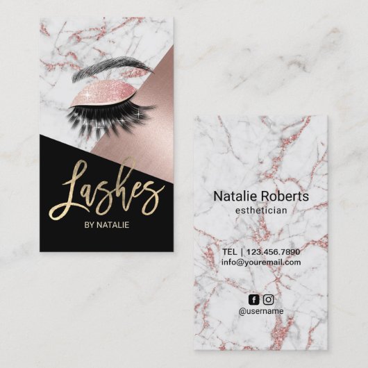まつげ化粧アーティストバラ金ゴールドマーブルサロン 名刺 (正面/裏面)