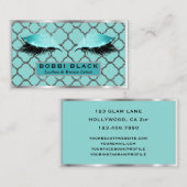 まつげ延長グリッターの化粧のティール(緑がかった色)の銀 名刺 (正面/裏面)