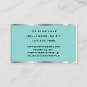 まつげ延長グリッターの化粧のティール（緑がかった色）の銀 名刺 (裏面)