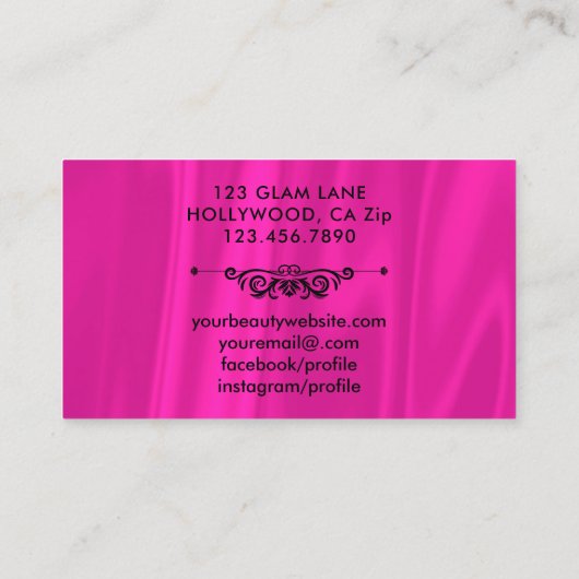 まつげ延長ショッキングピンクおよび金ゴールドの魅力の化粧 名刺 (裏面)