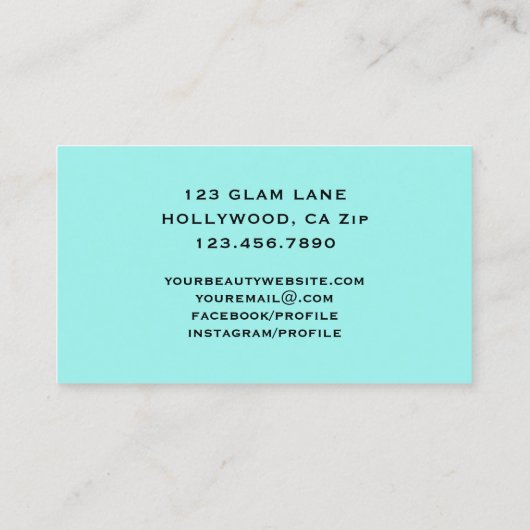 まつげ延長ティール(緑がかった色)の黒の水玉模様の化粧 名刺 (裏面)