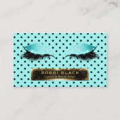 まつげ延長ティール(緑がかった色)の黒の水玉模様の化粧 名刺 (正面)