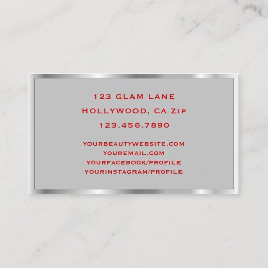 まつげ延長化粧の赤い銀製灰色 名刺 (裏面)