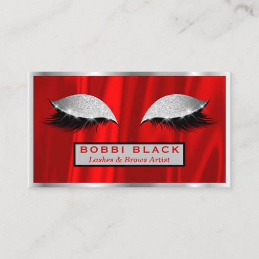 まつげ延長化粧の赤い銀製灰色 名刺 (正面)