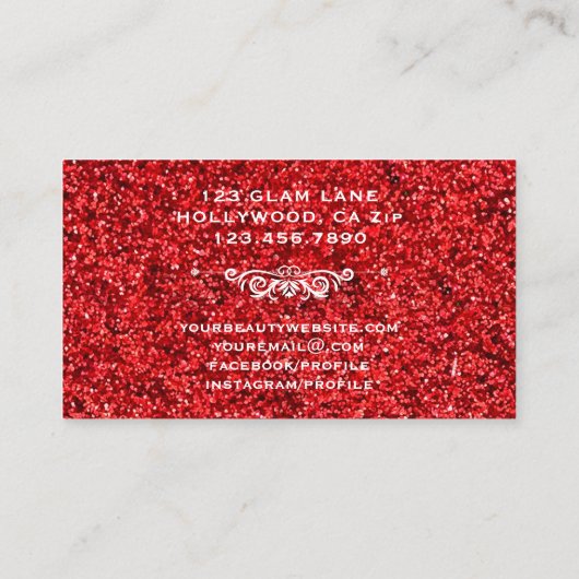 まつげ延長赤い銀製のグリッターの魅力の化粧 名刺 (裏面)