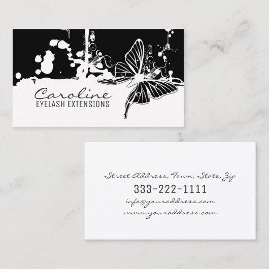 まつげ延長黒い蝶トレンディーカード 名刺 (正面/裏面)