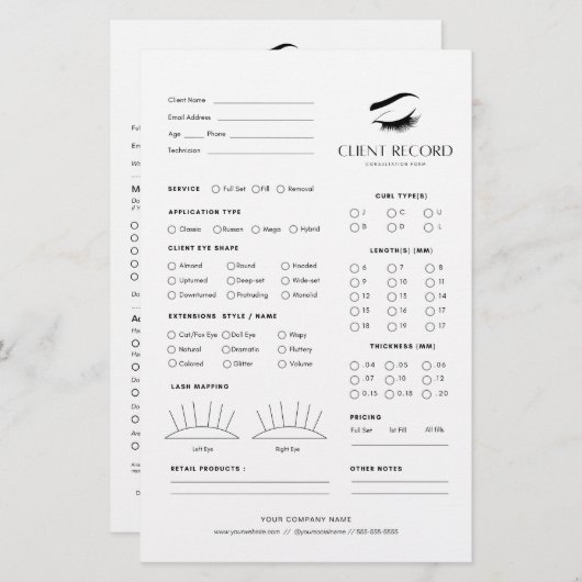 まつげ拡張クライアントのレコードページ 便箋 (正面/裏面)