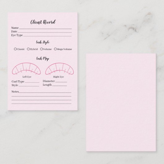 まつげ拡張クライアント記録型枠、ピンク 名刺 (正面/裏面)