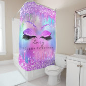 まつげ拡張ピンクホログラフグリッター滴 シャワーカーテン (インサイチュ)