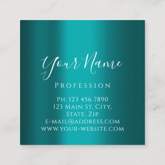 まつげ拡張メイクアップアーティストティール(緑がかった色)バラ スクエア名刺 (裏面)