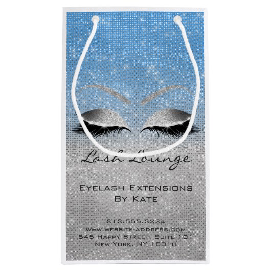 まつげ拡張メイクアップアーティストビューティックブルーグレー スモールペーパーバッグ (裏面)