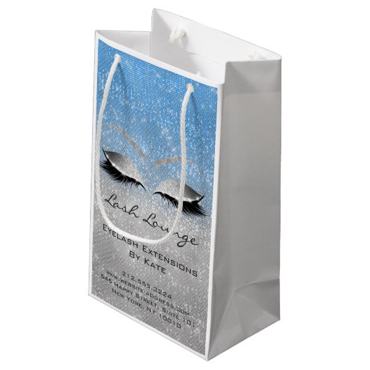 まつげ拡張メイクアップアーティストビューティックブルーグレー スモールペーパーバッグ (裏面アングル)