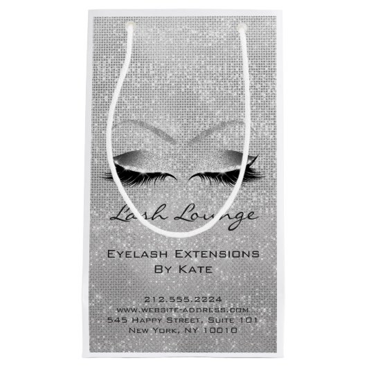 まつげ拡張メイクアップアーティストビューティックブルーグレー スモールペーパーバッグ (正面)