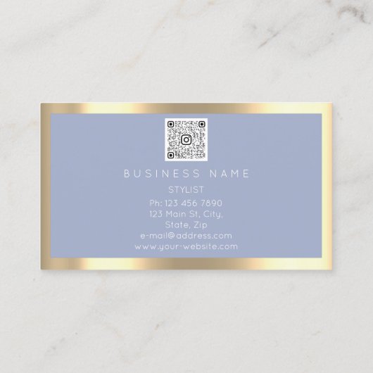 まつげ眉メイクアップロゴQrコードブルー金ゴールド枠 名刺 (裏面)