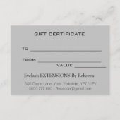 まつげ美しいグリッター化粧ギフト券 エンクロージャーカード (裏面)