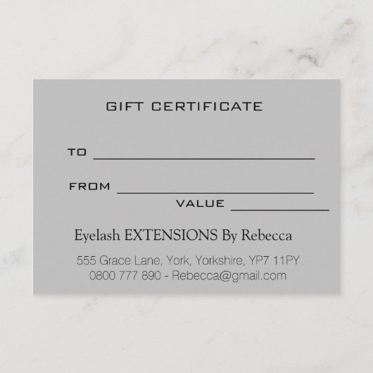 まつげ美しいグリッター化粧ギフト券 エンクロージャーカード (裏面)