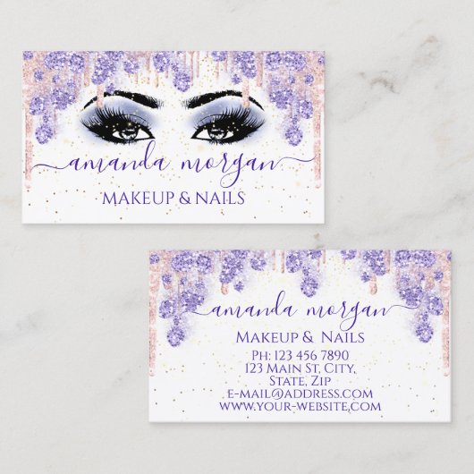 まつげ美容師メイクアップアーティストスモーキーブルー 名刺 (正面/裏面)