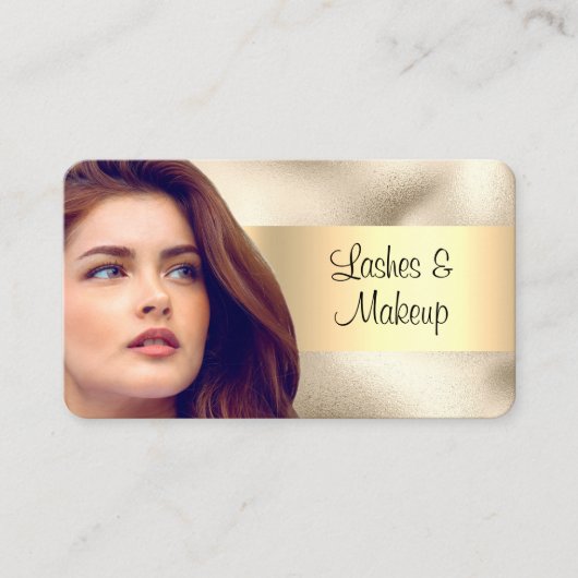 まつりとメイクアップサロン、あなたの写真、金ゴールド上の金ゴールド 名刺 (正面)