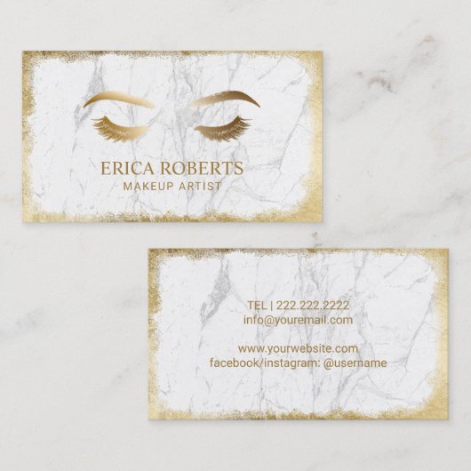 まつりと眉メイクアップアーティストモダンホワイトマーブル 名刺 (正面/裏面)