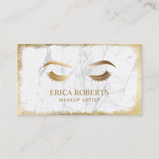 まつりと眉メイクアップアーティストモダンホワイトマーブル 名刺 (正面)