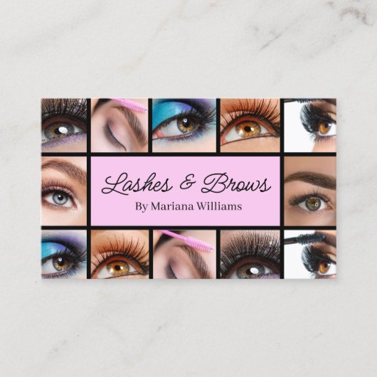 まつりと眉12枚の写真メイクアップアーティストピンク 名刺 (正面)