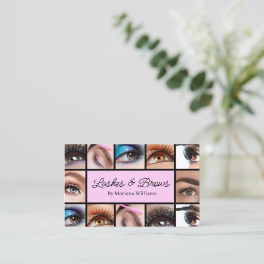 まつりと眉12枚の写真メイクアップアーティストピンク 名刺 (スタンド正面)