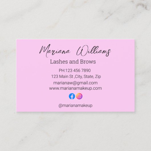 まつりと眉12枚の写真メイクアップアーティストピンク 名刺 (裏面)