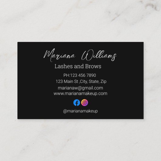 まつりと眉12枚の写真メイクアップアーティストブラック 名刺 (裏面)