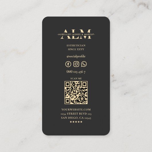 まつエレガントげメイクアップアーティストブラック美しい 名刺 (裏面)