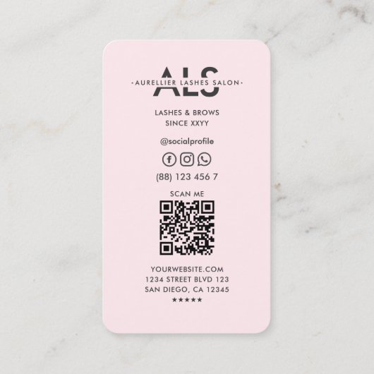 まつモダンげメイクアップアーティストモノグラムピンク 名刺 (裏面)