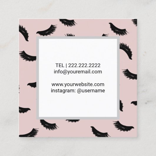 まつ毛と眉メイクアップアーティストまつげ赤面ピンク スクエア名刺 (裏面)
