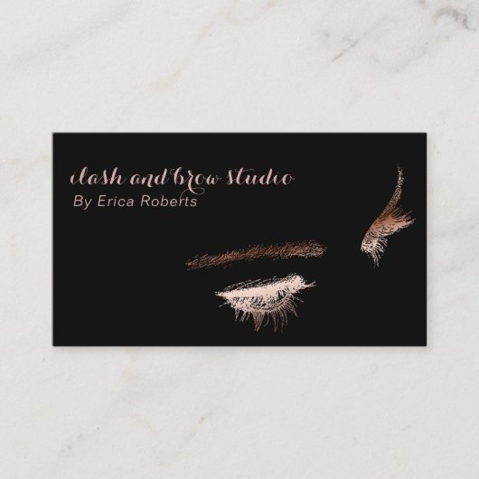 まつ毛と眉メイクアップアーティストバラゴールドフォイル 名刺 (正面)