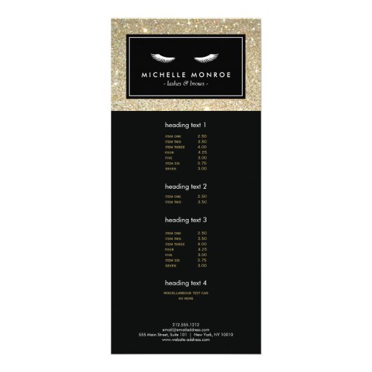 まつ毛と金ゴールドグリッターラックカード ラックカード (正面)