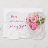 まつ毛にピンク色の花 招待状 (正面)