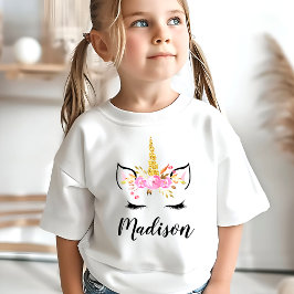 まつ毛のユニコーンの顔 オーダーメイドネーム Tシャツ