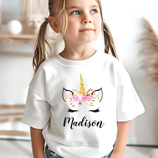 まつ毛のユニコーンの顔 オーダーメイドネーム Tシャツ