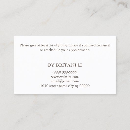 まつ毛の延長サロンアポイントメントカード 予約カード (裏面)