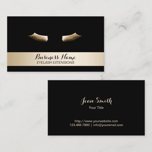 まつ毛の拡張モダンブラック&金ゴールド 名刺 (正面/裏面)