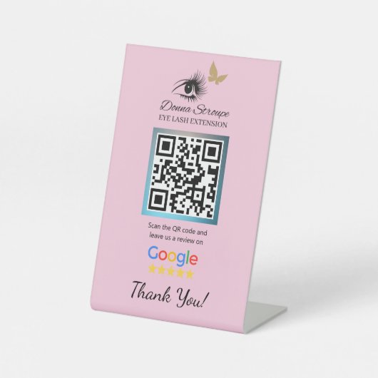 まつ毛の拡張Googleレビューピンクのペデスタルサイン 台座サイン (正面)