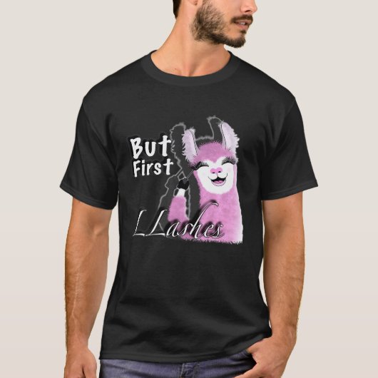 まつ毛の長いかわいいラマ プレミアム Tシャツ (正面)