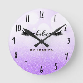 まつ毛まつげ紫と黒グラムパーソナライズされた ラウンド壁時計