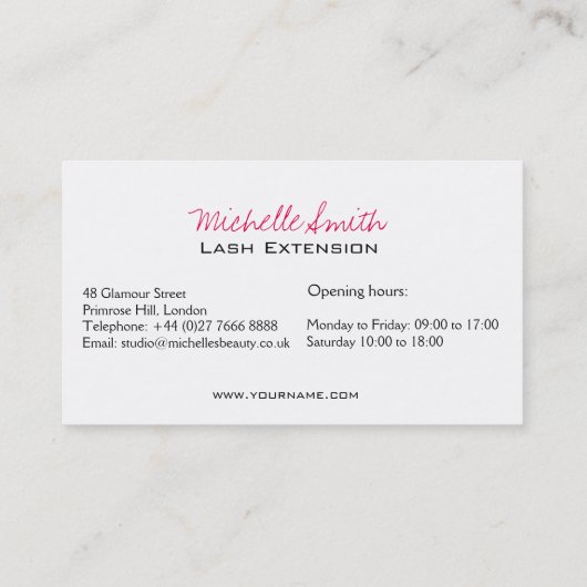 まつ毛まつ毛パーマネントメイクアップアーティストアイラッシュ 名刺 (裏面)