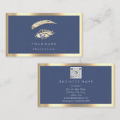 まつ毛まつ毛メイクアップロゴQrコードブルーネイビー金ゴールド 名刺 (正面/裏面)