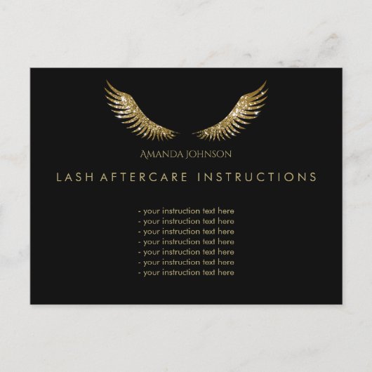 まつ毛アフターケアのインストラクション黄金の翼ブラック ポストカード (正面)