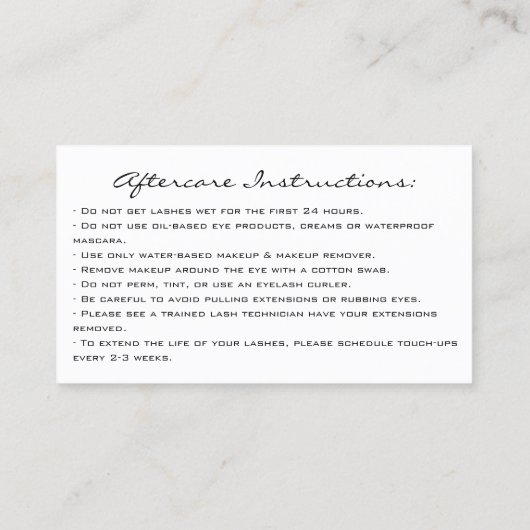 まつ毛アフターケアの指示フローラミントホワイト 名刺 (裏面)