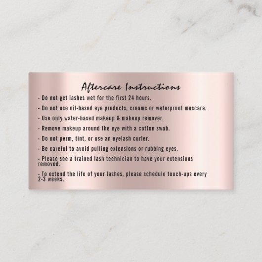 まつ毛アフターケア指示バラ金ゴールドグラム 名刺 (裏面)