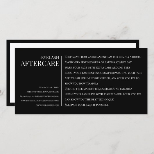 まつ毛アフターケア指示黒水平 サンキューカード (正面/裏面)