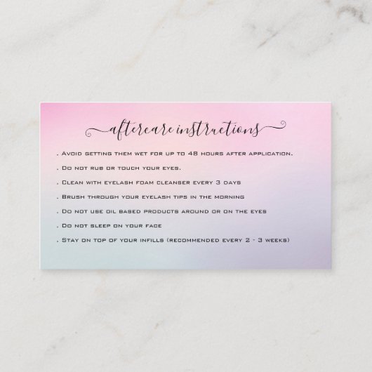 まつ毛エクステンションアフターケア指導グリッター部 名刺 (裏面)