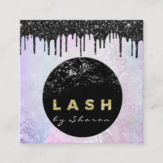 まつ毛エクステンションエキスパートブラックドリップピンクグリッター スクエア名刺 (正面)